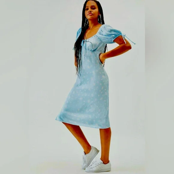 blue dress pacsun Unique Vintage Plus Size Teal Floral Brocade Wrap Midi Dress